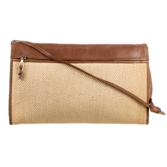 Bottega Veneta Raffia Crossbody Bag Brown Leather Trimmed w/Detachable Strap - Picture 1 of 7